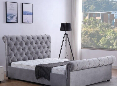 Design Chesterfield Bett Textil Polster Leder Hotel Betten Schlafzimmer Neu Samt
