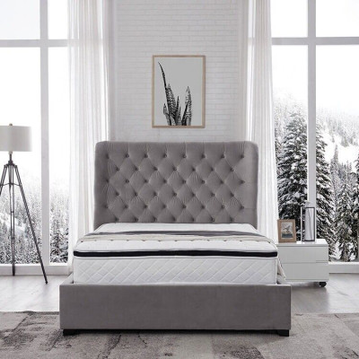 Luxuriöses Graues Designer Doppelbett Polstermöbel Betten