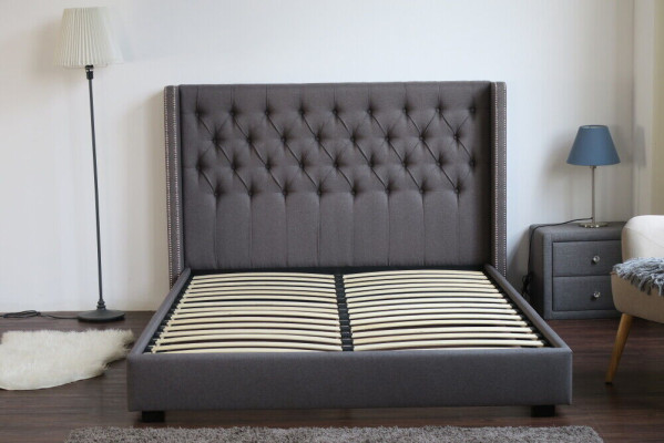 Großes Graues Chesterfield Doppelbett Royale Luxus Betten