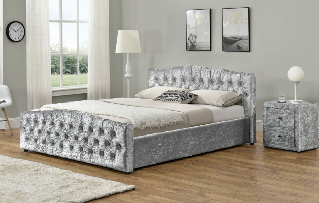 Modernes Graues Chesterfield Luxus Doppelbett Designer Schlafzimmer Betten