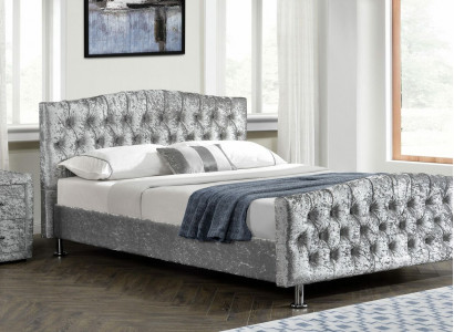 Polster Chesterfield graues Luxus Doppelbett Schlafzimmer Designer Betten