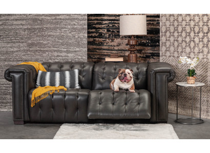 Designer Schwarzes Chesterfield Dreisitzer 3-Sitzer Wohnzimmer Couch