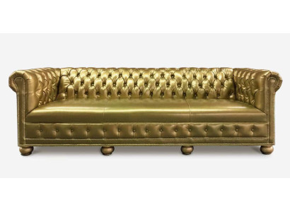 Chesterfield 3 Sitzer Sofa Couch Leder Garnitur Polster Sitz Stoff Gold Sitz Neu
