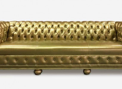 Chesterfield 3 Sitzer Sofa Couch Leder Garnitur Polster Sitz Stoff Gold Sitz Neu