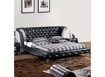 Edelstahl Luxus Chesterfield Leder Bett Doppel Polster Designer Betten Hotel