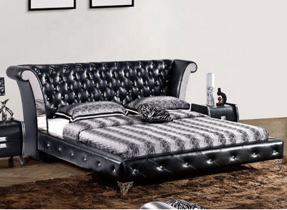 Edelstahl Luxus Chesterfield Leder Bett Doppel Polster Designer Betten Hotel