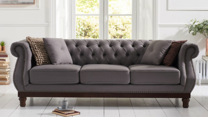 Graues Chesterfield Sofa Couch Polster Stoffsofa Designer 3-Sitzer