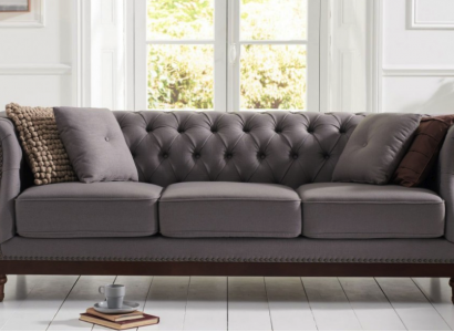 Graues Chesterfield Sofa Couch Polster Stoffsofa Designer 3-Sitzer
