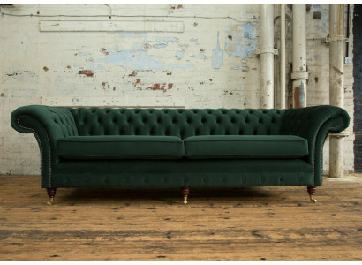 Grüne Chesterfield Textil Leder Sofa Couch Polster Big Sitzpolster xxl 265cm neu