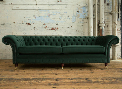 Grüne Chesterfield Textil Leder Sofa Couch Polster Big Sitzpolster xxl 265cm neu