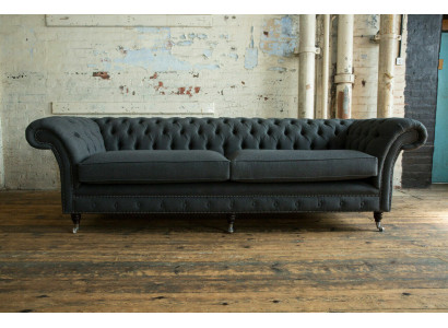 Original Chesterfield Textil Leder Sofa Couch Polster Big Sitzpolster Grau 265cm