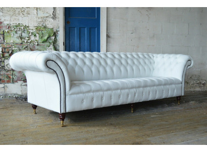 Klassische Chesterfield Couch 4 Sitzer Sofa Couch Samt Leder Design big weiss