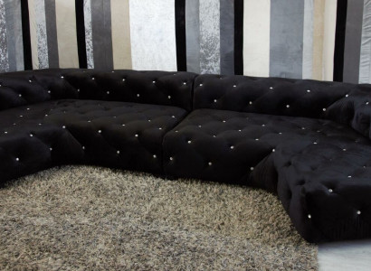 Klassische Designer Chesterfield Samt Couch mit Kristallsteinen Wohnlandschaft