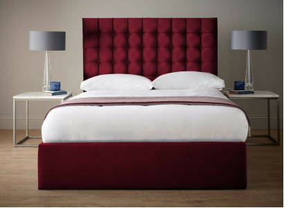 Rotes Luxus Samt Textil Bett Doppel Design Chesterfield 160x200cm Betten Neu