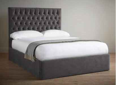 Chesterfield Grau Luxus Samt Textil Bett Doppel Design 180x200cm Betten Neu