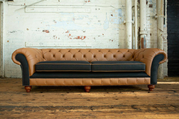 Braune Chesterfield Couch 4 Sitzer Sofa Couchen Samt Leder Design