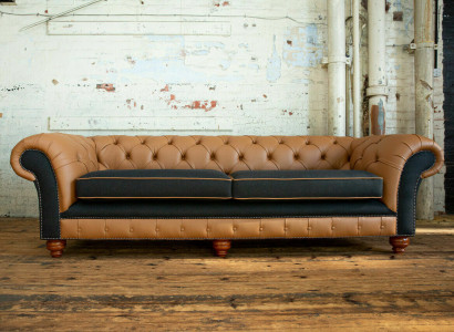 Braune Chesterfield Couch 4 Sitzer Sofa Couchen Samt Leder Design