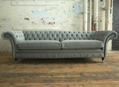 Chesterfield 4 Sitzer Polster Couch Modern Stil Leder Stoff Sofa Couchen Textil