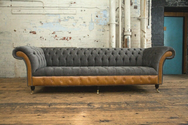 Grau-braune Chesterfield Couch Designer 4-Sitzer Luxus Couchen