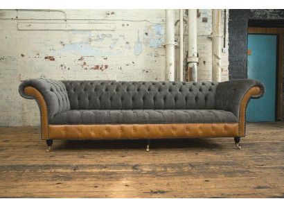 Grau-braune Chesterfield Couch Designer 4-Sitzer Luxus Couchen