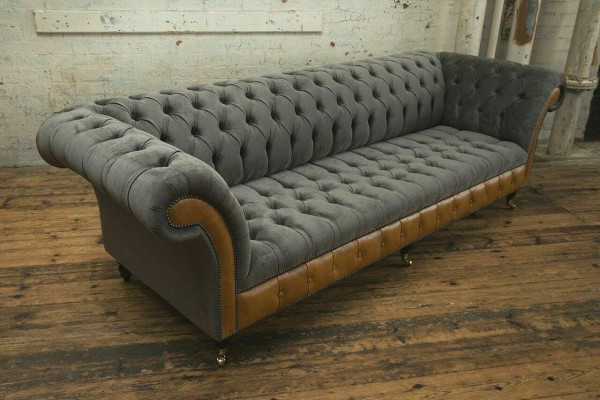Grau-braune Chesterfield Couch Designer 4-Sitzer Luxus Couchen