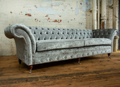 Chesterfield Grauer Poslter Viersitzer Designer 4-Sitzer Couch