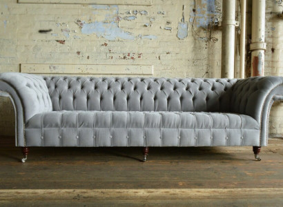 Klassische Chesterfield Sofa 4 Sitzer Sofas Couchen Leder Grau Design Polster