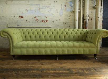 Klassische Chesterfield Sofa 4 Sitzer Sofas Couchen Leder Grün Design Polster