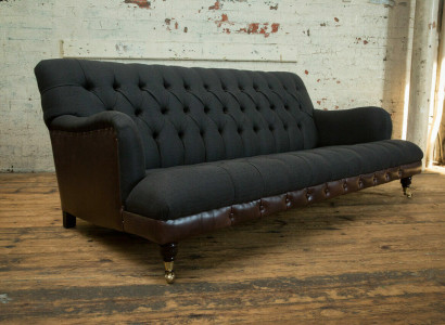 Klassische Chesterfield Couch 3 Sitzer Sofa Couch Samt Leder Blau Design Polster