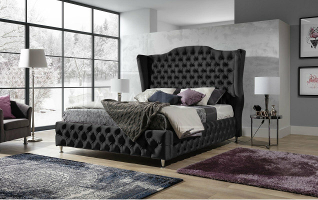 Schwarzes Bett Chesterfield Polster Doppelbett Luxus Schlafzimmer Design Betten