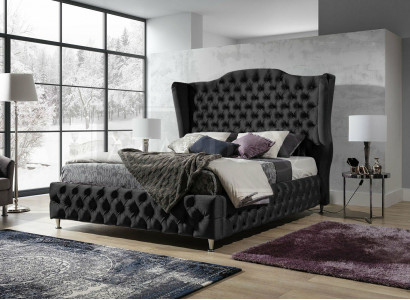 Schwarzes Bett Chesterfield Polster Doppelbett Luxus Schlafzimmer Design Betten