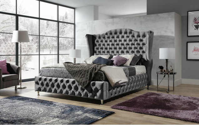 Schwarzes Bett Chesterfield Polster Doppelbett Luxus Schlafzimmer Design Betten