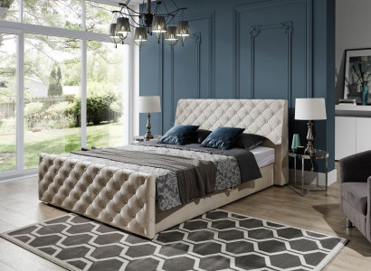 Chesterfield Bett Schlafzimmer Betten Textil 200x200cm Samt Big Hotel Beige Neu