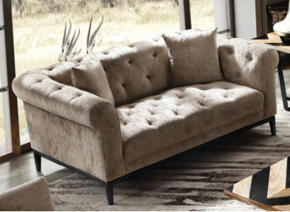 Gemütlicher Beiger Chesterfield Dreisitzer Wohnzimmer Couch