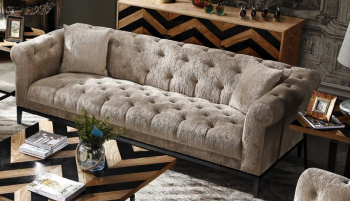 Edle Luxus Chesterfield Sofa Couch Polster Stoff Leder Couchen Polster