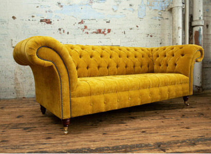 Designer gelber Chesterfield 3-Sitzer Luxus Dreisitzer Couch