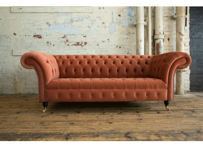 Luxus Oranger Chesterfield 3-Sitzer Designer Wohnzimmer Couch