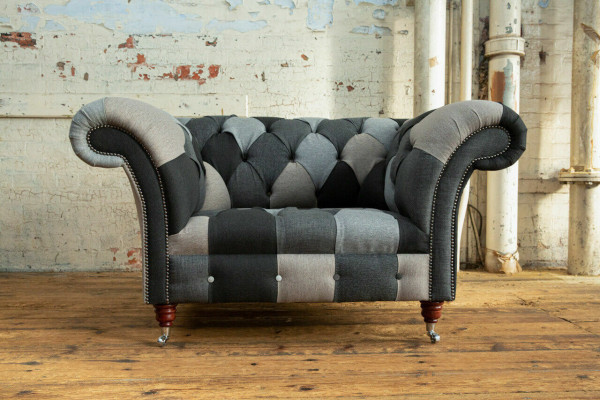 Grau-Blaue Chesterfield Sessel Luxus Einsitzer Designer Möbel