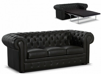 Schwarzes Leder Designer Chesterfield Sofa Stilvoller 3-er Couch