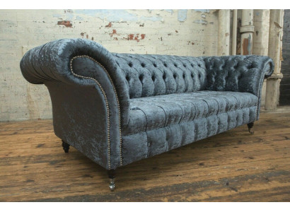 Wohnzimmer Chesterfield Sofa Couch Design Textil Couchen Sofas Dreisitzer Grau