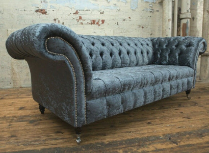 Wohnzimmer Chesterfield Sofa Couch Design Textil Couchen Sofas Dreisitzer Grau