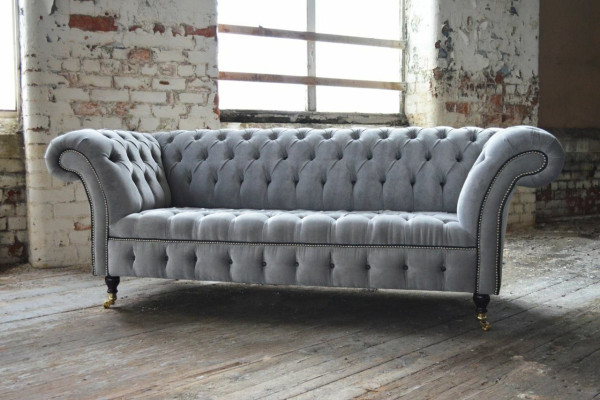Stilvoller Grauer Chesterfield 3-Sitzer Luxus Wohnzimmer Sofa