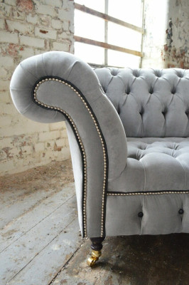 Stilvoller Grauer Chesterfield 3-Sitzer Luxus Wohnzimmer Sofa