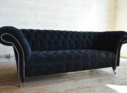 Schwarzer Chesterfield 3-Sitzer Luxus Wohnzimmer Sofa