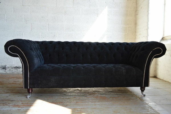 Schwarzer Chesterfield 3-Sitzer Luxus Wohnzimmer Sofa