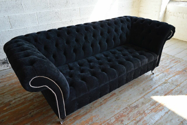 Schwarzer Chesterfield 3-Sitzer Luxus Wohnzimmer Sofa