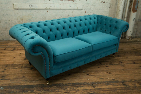 Türkis Chesterfield Couch Designer 3-Sitzer Luxus Wohnzimmer Sofa