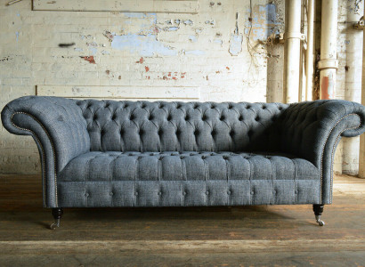 Grauer Textil Chesterfield Dreisitzer Luxus 3-er Couch Designer Sofa