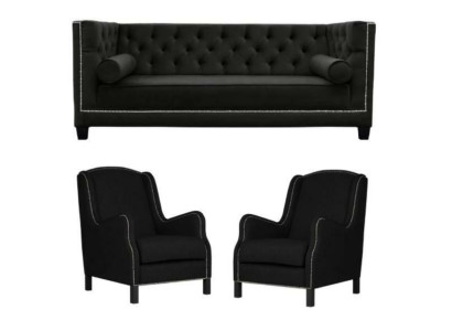 Schwarze Sofagarnitur Dreisitzer Sessel Polster Couchen Garnitur 3+1+1
