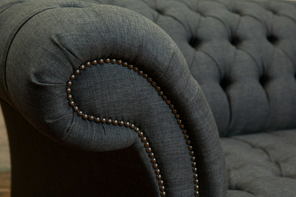 Graues Textil Sofa Grauer Chesterfield Dreisitzer Luxus Wohnzimmer Couch